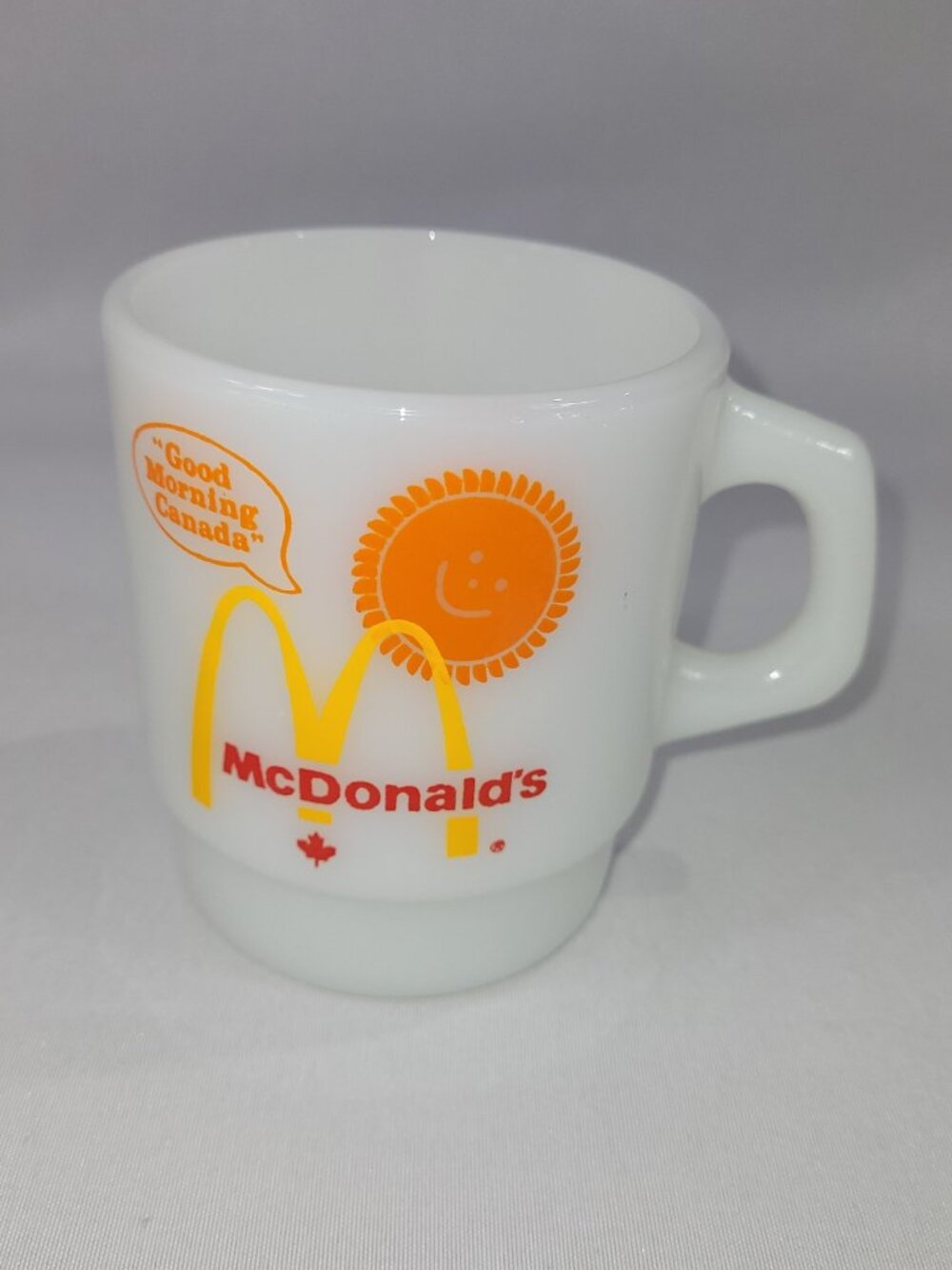 McDonalds Good Morning Canada Vintage Coffee Cup Milk Glass Fire King Mug